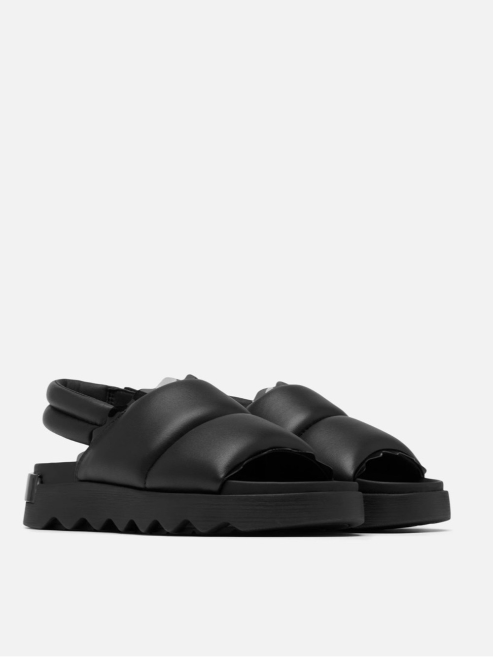 NEW In Box SOREL Leather Viibe Slingback Flat Puffy Sandal Black, Size 7.5